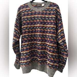 Vintage‎ Marcus Sweater Men’s Large Wool Knit Coogi Style Cosby Grandpa Colorful